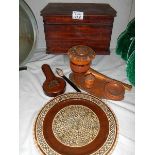 A mixed lot of wooden items including pipe stand, box, plate etc.