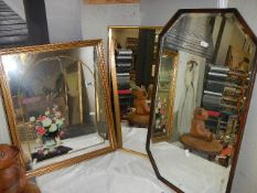 Three framed mirrors including one bevel edged example.