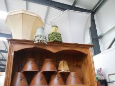 Six pheasant decorated lamp shades and three others.