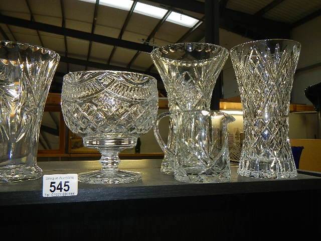 Four cut glass vases and two bowls. - Image 3 of 3