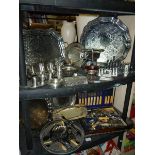 A mixed lot of silver plate including trays, cutlery etc.