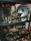 A mixed lot of silver plate including trays, cutlery etc.