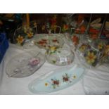 A mixed lot of floral decorated glass including cake plates. (collect only).