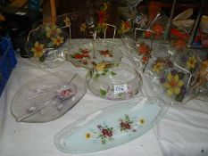 A mixed lot of floral decorated glass including cake plates. (collect only).