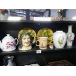 Two vases, two wall plaques, teapot etc.