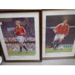 Two framed and glazed photographs of David Beckham and Ryan Giggs.