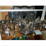 A mixed lot of silver plate including trays, coasters etc.