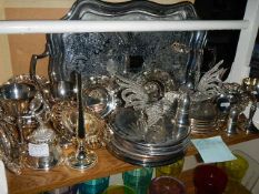 A mixed lot of silver plate including trays, coasters etc.