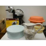 A mixed lot including coffee maker, casserole dishes etc.