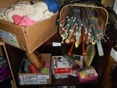 A mixed lot of needlework and knitting items.