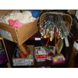 A mixed lot of needlework and knitting items.