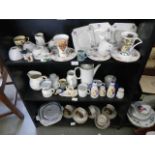 Three shelves of assorted ceramics including tea ware. (collect only).