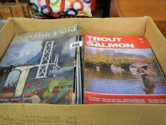 A box of magazines including Scottish Field, Trout and Salmon etc.