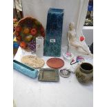 A mixed lot including nude figure, vases, plaques, fruit decorated plate etc.