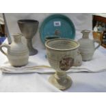 A mixed lot of studio pottery including jugs, goblets etc.