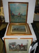 Three framed and glazed hunting scenes.