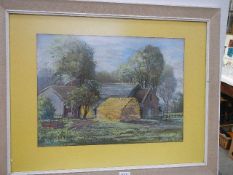 A framed rural farmyard scene.
