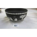 A Wedgwood black Jasper ware bowl, no chips or cracks but inside soiled as been used as a bulb bowl.