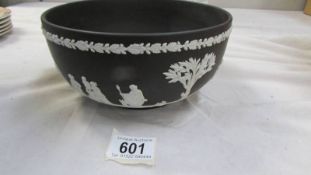 A Wedgwood black Jasper ware bowl, no chips or cracks but inside soiled as been used as a bulb bowl.