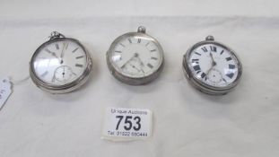 Three silver pocket watches.