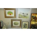 Four framed and glazed prints.