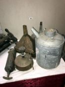 A vintage fire extinguisher & other metalware