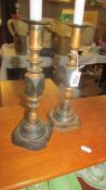 A pair of Victorian Diamond Princess brass candlesticks.