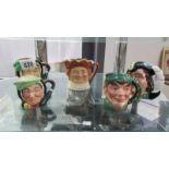 Five small Royal Doulton character jugs - 2 x Sarey Gamp, Elf, Capt. Henry Morgan and Old King Cole.