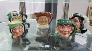 Five small Royal Doulton character jugs - 2 x Sarey Gamp, Elf, Capt. Henry Morgan and Old King Cole.