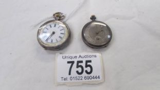 A ladies silver fob watch and one other.