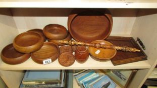 A shelf of wooden bowls etc.