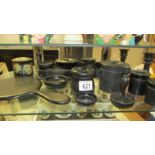 An Ebony dressing table set, some pieces having silver mounts,