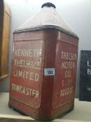 A large pre-war Thelson motor oil Doncaster oil tin Collect only