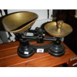 Cast iron kitchen scales with brass pans