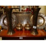 A selection of heavy Indian brassware black inlaid,