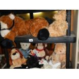 A quantity of soft stuffed toys on 2 shelves including large Pony/Horse