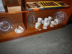 2 x 1937 and 1 x 1887 Coronation/Jubilee pressed glass plates and selection of commemorative cups