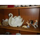 Large pottery No1 swan planter etc