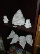 4 classical plaster shelf brackets plus a Buddah and 2 skulls Collect only