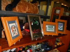 A framed Pepsi Cola advertising mirror and 3 framed advertising cards