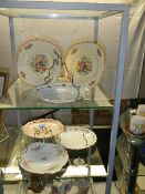 A quantity of cake stands and 2 pretty Myott sandwich plates
