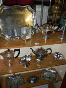 A quantity of silver plated items including teapots,