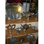 A quantity of silver plated items including teapots,