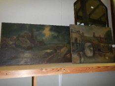 A pair of 19/20C oil on canvas of stone arch and river cottage scenes a/f