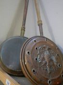 2 copper bed warming pans,