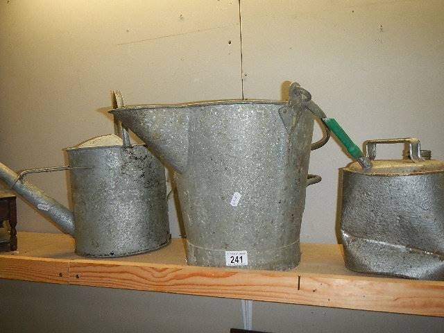 A galvanized watering can, spouted bucket and one other item. - Image 2 of 2