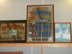 Two original vintage pub advertising mirrors and a print.