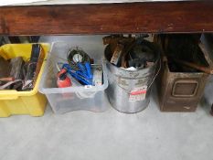 An ammo box of hammers and 3 boxes of workshop tools etc collect only