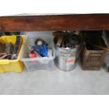 An ammo box of hammers and 3 boxes of workshop tools etc collect only