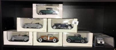 6 boxed 1/32 scale diecast model cars incluDing Mercedes Cadillac etc by Chinese maker and an